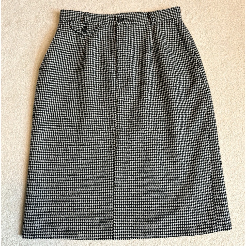 Vintage Ralph Lauren 100% Wool Houndstooth Pencil Skirt Made in USA Size 8
